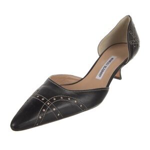 Manolo Blahnik Black Leather D’Orsay Kitten Heels